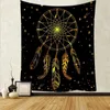 Tapissries Boho Dreamcatcher Tapestry Hemdekoration Psychedelic Feather Wall Hanging Art Tyg mattan Bakgrund Yoga Matvaiduryd