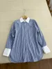Women's Blouses 2024 Fashion Long-sleeved Sexy Casual Blue And White Striped Shirt 1127