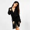 Scenkläder latinska dankläder kvinnor tränar svart tofs skjorta salsa Rumba samba prestationsdräkt frans kjolar jl5937