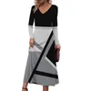 Casual Dresses Women Spring Dress ColorBlock Patchwork Sequin V Neck Midi för Fall A-Line Soft Mid-Calf Längd andningsbar