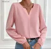 Blouses pour femmes Chemises 2023 Femmes Ample pull-over en mousseline de soie tempérament déplacement couleur unie chemise à manches longues YQ240118