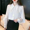 Women's Blouses Long Sleeve Office Lady Blouse Shirt Tops Women Peter Pen Collar 2024 Shirts Buttons V135