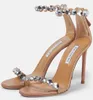 Elegante casamento nupcial maxi-tequila sandálias sapatos cristais adornando tornozelo cinta salto alto senhora aquazzura festa de casamento bombas EU35-43