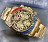 ICE Out Hip Hop Men's Colorful Diamonds Ring Shine Starry Dial Watches 42mm Stainless Steel Quartz Battery Multi-Function Chronograph watch orologio di lusso gifts