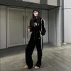 Designer Kvinnors träningsbokstäver Ribbon Trim Velor Fabric Comfort Coman Cort Hooded Sweatshirt Elastic midja Straight Ben Pants Suit