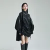 Casual Dresses Design Irregular Drawstring Stand-up Collar Cloak Dress 2024 Spring Korean Chic Vestidos PU Leather Lantern Sleeve Fluffy