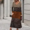 Casual Dresses Women Spring Dress ColorBlock Patchwork Sequin V Neck Midi för Fall A-Line Soft Mid-Calf Längd andningsbar