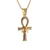Pendentif Colliers Brillant Glacé Ancien Dieu égyptien Oeil d'Horus Croix Collier Hommes et Femmes Protection Amulette Bijoux Cadeau