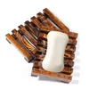 Accessoires de salle de bains Porte-savon en bois de bambou naturel Porte-plateau de savon en bois Support de rangement Boîte à assiettes Conteneur Porte-savon de bain LT764