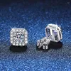 Stud Earrings 1 Carat Moissanite Luxury Square Wrap Sterling Silver Women's Retro Jewelry FR(Origin)