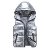 Chaleco para niños con capucha, ropa de abrigo cálida, abrigo brillante para niños, chaqueta sin mangas para niña, chaleco impermeable acolchado con plumón de invierno 240117