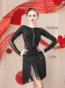 Stage Wear 2024 Latin Dance Performance Costumes For Women Mesh Long Sleeved Jumpsuit With Tassel Skirt Female Dress DN17184