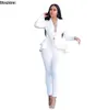 Women's Suits Blazers 2024 Women's Formal Set 2PCS Tracksuit Full Sleeve Ruffles Blazers Pencil Pants Suit Two Piece Set Office Lady Outfits UniformL240118