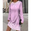 Casual Dresses Spring And Summer Women's Dress Round Neck Long Sleeved Plant Flower D Pattern Printed For Women