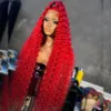 Perruque Lace Front Wig 360 naturelle bouclée rouge, cheveux naturels, Deep Wave, 40 pouces, perruque Full Lace Front Wig, noire/blonde/bleue, synthétique
