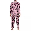 Men's Sleepwear Pajamas Male Cow Spots Bedroom Nightwear Animal Skin Print 2 Pieces Casual Pajama Set Long Sleeves Soft Oversized Home Suit