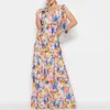 Robes décontractées Printemps élégant imprimé floral ourlet boho longue robe femmes sexy col en v profond fête d'été dos nu à lacets maxi