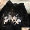 Erkek Hoodies Sweatshirts Sonbahar Kış Kadınlar Polar Kırık Hoodies Sweatshirt Y2K Küçük Boynuzlar Kapşonlu Yeni Duman Sis Baskı Çifti Ho Dhkxz