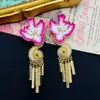 Stud Earrings Enamel Pink Flowers Eyes Pretty Tassels Exaggerated Cute