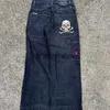 Men's Jeans 2023 Gothic Embroidered Skull Bones Letter Jeans Men's Y2K Street Hip Hop Clothing Harajuku High Waisted Wide Leg Pants Women'sephemeralew