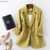 Women's Suits Blazers Cotton Linen Blazer Jacket Women Summer Outwear High Quality Solid Single Button Notched Blazer Suits Three Quarter Sleeve TopL240118