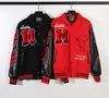 Modedesigner-Kleidung, Freizeitmäntel, Jacke, Oberbekleidung, Saint Michael, Weiß, Jingting Same American Saint Michael, Lederärmel, Damen/Herren, Baseballjacke, Mantel