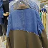 Damenanzüge Blazer Unregelmäßiger Denim-Patchwork-Blazermantel Frauen Taschenoberbekleidung Frühling Lose Mittellange Konturjeans Spleißen Anzugjacke WeiblichL240118