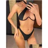 Women'S Swimwear Womens Swimwear Y Halter Cut Out Underwired V-Bar Bikini Women Female Swimsuit Two-Pieces Set Bather Bathing Suit Sw Dharg