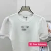 T-shirt Femme Designer MIU Home Summer New Nail Drill Manches courtes Col rond Slim Fit Solid Knit Top Heavy Industry Lettre Spicy Girl Style 1BXU