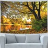 Tapisseries d'automne jaune forêt ruisseau paysage tapisserie érable feuilles tenture murale Hippie Tapiz décor Carpetsvaiduryd