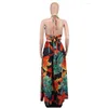 Grundläggande avslappnade klänningar Casual Dresses Floral Print Boho Maxi For Women 2022 Summer Halter Backless High Split Holiday Dress Y Cut Out DHGWL