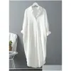 Vestidos casuais básicos syiwidii camisa branca vestido para mulheres roupas de algodão de linho primavera verão casual vintage oversized puro longo mi dhwto