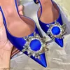 2024 Designer Womens High Heeled Sandals Shoe Pointed Toes Sunflower Crystal Buckle Empelled Studded Sandal Summer 10cm Heel Fashion Leather Sole Women Shoes