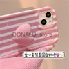 Casos de telefone celular coreano bonito cerâmica amor coração suporte rosa listras caixa de telefone para iphone 14 13 12 11 pro max adorável à prova de choque capa macia funda j240118