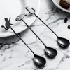 Ice Cream Spoon 304 Stainless Steel Coffee Stirring Scoop Cute Cat Fish Decor Long Handle Scoops Water Drop Shape Creative New 524Q