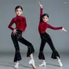 Scene Wear Girls 'Latin Dance Practice Clothing Autumn and Winter Long Sleeved Pants Velvet Children's