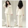 Indumenti da notte da donna 2024 Primavera Autunno Pigiama in puro cotone a maniche lunghe Semplice di grandi dimensioni Ladies Home Leisure Suit Set moda donna