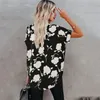 Blusas femininas elegantes jovens mulheres estampa floral camisa de manga curta moda blusa 2024 solta decote em v roupas blusa