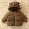 Manteau en duvet pour enfants, parka à capuche, à la mode, pour garçons et filles, vêtements d'extérieur mignons avec oreilles d'ours de dessin animé, vêtements chauds et épais, collection hiver 2024