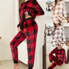 Vêtements de nuit pour femmes Femmes Pyjamas Ensemble Plaid Manches longues Tops avec pantalon Dames Homewear Costume Bouton avant Automne Hiver Vêtements de nuit