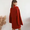 Damen Strick Dakeng Streifen Ausgestellte Ärmel Wollkleid Fuzzy Cardigan Pullover Damen Übergroß Vintage Rot Lang 2024