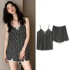 FDFKLAK SEXY Sleepwear Set Women's Summer Pyjamas Thin Suspenders V Neck Shirt Pant Suit Sma BLORAL MODAL HOME KLÄDER M-3XL 240117