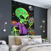 Гобеленцы инопланетные черные гобелен и иллюстрация хиппи -искусство шрумовая стена глаза висит для гостиной домашней общежитие декор ткань H240514
