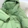 Kvinnors dike rockar grön kort ner bomull för kvinnor 2024 vinter mode huva bomullsäckta jackor koreanska casual lös dragkedja