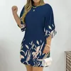 Abiti casual Donna Primavera Estate Abito O Collo A-line Sciolto Colore abbinato Stampa foglia Mezza manica Morbida sopra il ginocchio Lunghezza Mini