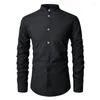 Heren casual shirts zomer jurk met lange mouwen bruiloft knop kleding Koreaanse sociale mode T-shirts top