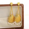 Boucles d'oreilles pendantes Greatera Vintage en forme de coquillage perle gland longue suspension pour femmes plaqué or texturé métal goutte boucle d'oreille bijoux de fête