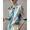 Kvinnors blusar Autumn Print Long Sleeve 2024 Chic Design Chiffon Shirt Top Single-Breasted Tops Mujer