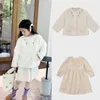 Jackets 23 Autumn/Winter Lou Girls Solid Color Embroidered Dress Imitation Hair Clip Cotton Coat Thermal Top