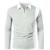 Polos para Hombre Bloques de Color Solapa Cremallera Empalme Polo Camisa Otoño Manga Larga Jersey Blusa Hombre Joven Diario Casual Tops Sueltos